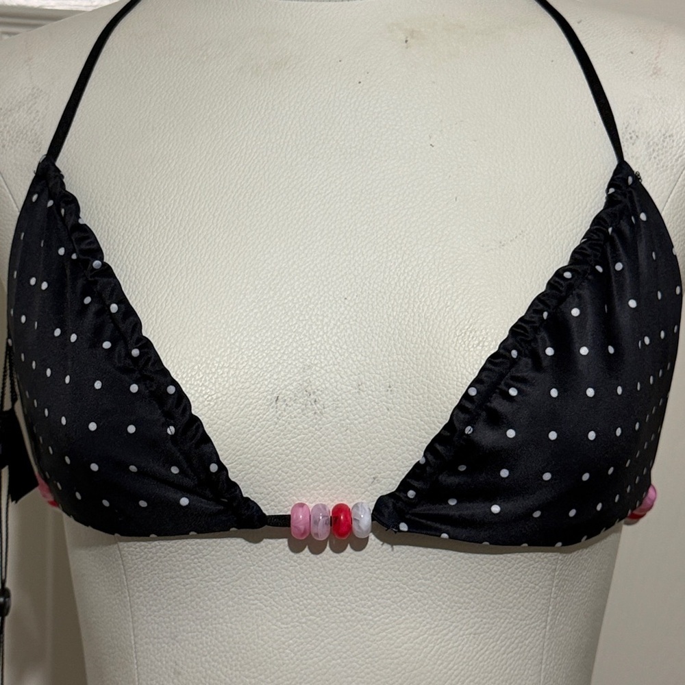 Tiger Minst Finlea Black Polka Dot Triangle Bikini Adjustable Halter Neck - Picture 3 of 7